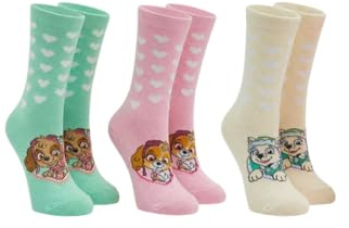 ONOMATO! Paw Patrol Mädchen Socken 3 Paar Set Skye Zuma Everest Kinder Strümpfe Herzmuster weiche Alltagssocken bunt