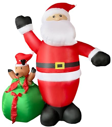 HUOLE XXL Weihnachtsmann aufblasbar & beleuchtet mit LED Beleuchtung, geräuscharmes Gebläse, IP44, Weihnachtsdeko groß für Außen Nikolaus Santa (1,8 m – mit Elch)