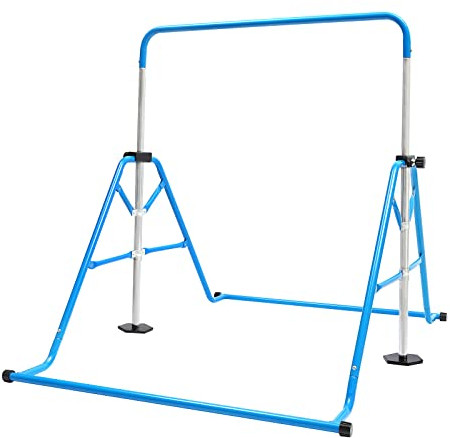 ROGONPDK Barra de gimnasia para niños, barra de gimnasia para niños, barra de gimnasia ajustable, barra horizontal, plegable, color azul