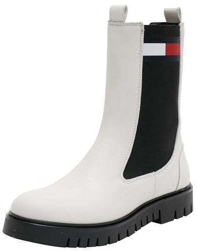 Tommy Jeans Donna Stivaletti Chelsea in Pelle, Bianco (Ecru), 38