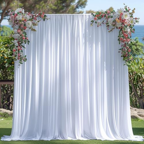 ESGOTBME 10x10ft Wrinkle Free White Backdrop Curtain for Parties Soft Fabric Drapes Wedding White Curtain Backdrop for Birthday Party Decorations Background for Photography 5x10ft, 2 Panels