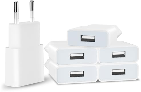 SCHITEC Cargador USB 5V/1A Mini Cargador de Pared USB Adaptador de Corriente Movil para Enchufes USB de Viaje en el hogar para iPhone 12/11/XS/XR,Pad,LG G5,Samsung Galaxy S8,Huawei (Blanco 6pack)