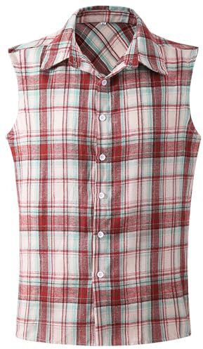 Iris Sprite Chemise décontractée à Carreaux sans Manches en Flanelle boutonnée pour Homme, Coupe Ample avec Poche, Blanc -A210, L