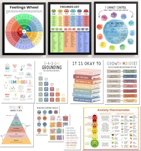Poster für psychische Gesundheit, Therapiebüro und Zuhause, Dekoration, Gefühle und Emotionen, Klassenzimmer und Ruhe in der Ecke, gesunde Bewältigungsfähigkeiten für Schulberater, Kindertherapeuten,