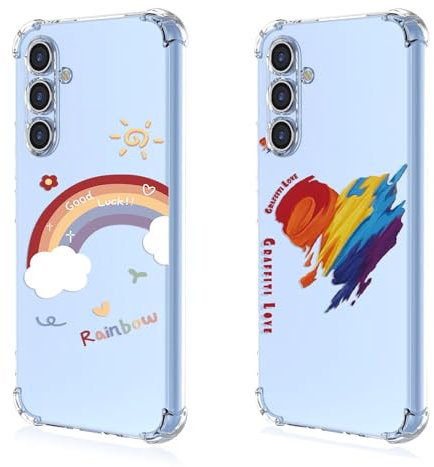 HAONANDE 2 Stück Transparent Handyhülle für Xiaomi Redmi Note 9S/ 9 Pro/9 Pro Max Hülle,Durchsichtig Aesthetic Regenbogen Muster Case-A01+A27