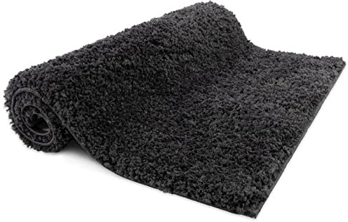 casa pura Badematte Hochflor Sky Soft - Weicher, Flauschiger Badezimmerteppich in Shaggy-Optik - Badvorleger rutschfest waschbar - schadstoffgeprüft - 16 Farben in 6 Größen (Dunkelgrau, 70 x 120 cm)