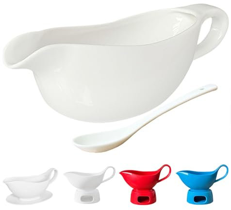 Qlans 20 OZ Gravy Boat - White Meat Sauce Boat With Spoon - Perfect for Gravy, Sauces and Syrups, Salad Dressings, Creamer, Broth, and More Server