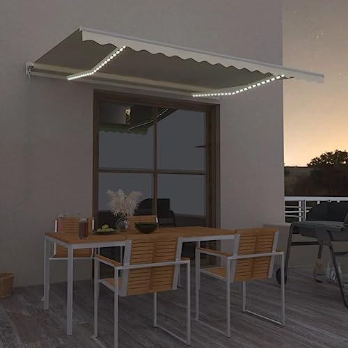 Bulliing Tenda da Sole Retrattile Manuale con LED 400x300 cm Crema,Tenda da Sole per Esterno Avvolgibile,Tenda da Sole a Bracci Estensibili con Telaio in Alluminio,Tettuccio Resistente al Sole e Imper