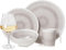 Melamin Camping Geschirr Set 4 Personen Amboss Design 16 Teilig + 4 Milano Weiß Weingläser Tafelgeschirr Picknick BBQ Kochgeschirr