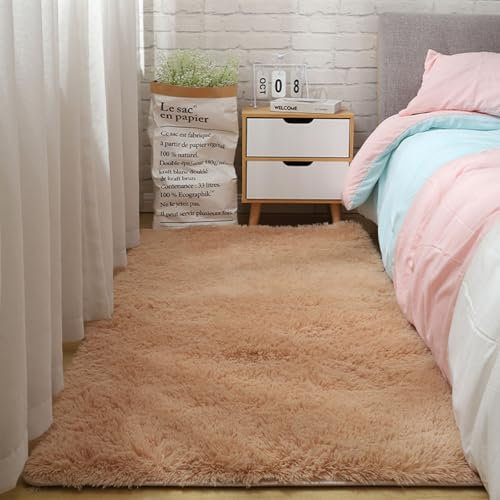 XUEDNGM Tapis pour Salon Tapis de Salon 180 x 420 cm Couleur Unie Doux et Moelleux, Dessous Antidérapant, Résistant Tapis Décoratif pour Salon Shaggy Tapis Moderne, Beige