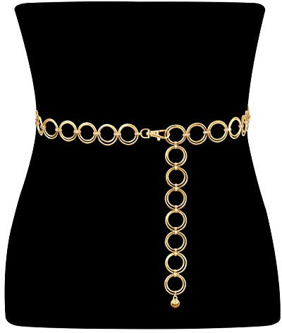 VONMELLI Cintura Gioiello Donna Moda Cintura Donna O-Ring Cintura a Catena in Metallo Eleganti Cintura Sottile in Vita Alta Regolabile Cinturino per Vestito Abiti Jeans Oro XL