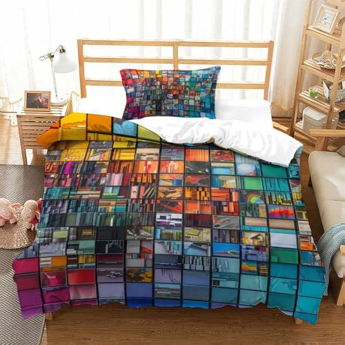 DCABEIOOE Farbige Bausteine Bettbezug Set Bettwäsche Set Kinderbettwäsche-Set Reißverschluss Mit Kissenbezug Betten Set Für Jungen Und Mädchen, Kinder Single（135x200cm）