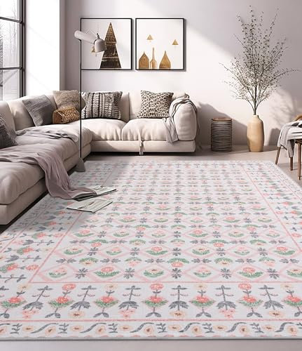 YIHOUSE 20,3 x 25,4 cm rosa Vintage-Teppich, bunte Blume, adretter Teppich, Kinderteppich, Regenbogen-Teppich für Spielzimmer, Mädchen, Schlafzimmer, beige, Kinderzimmer, Schlafsaal, Dekoration, Blush