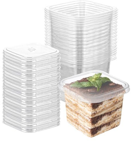 LDHHYH 150 Pack Plastic Dessert Cups with Lids, 400ML Square Dessert Cups Clear Parfait Appetizer Cup Reusable Serving Bowl with Lids for Dessert Pudding Mousse Party