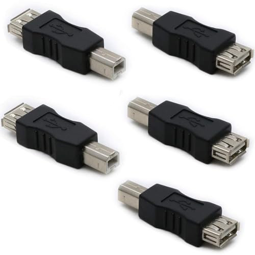 VISSQH 5 pezzi connettore USB A, adattatore collegamento USB 2.0 tipo A femmina a USB tipo B Maschio Convertitore stampante USB,connettore Convertitore USB A,per stampante,scanner e altro
