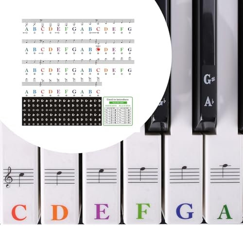 Klavier Keyboard Noten Aufkleber für 88/76/61/54/49/37 Tasten, Bunt Noten Aufkleber Klaviertasten Aufkleber, Wiederverwendbar Klavieraufkleber, für Kinder und Anfänger