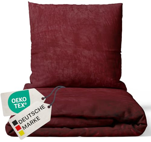 NYVI Winter Bettwäsche Set DreamScience Cashmere Touch 155x220 + 80x80 cm Bordeaux - Kuschelweich & Wärmend - Mit Reißverschluss, Oeko-TEX Zertifiziert, für Allergiker geeignet