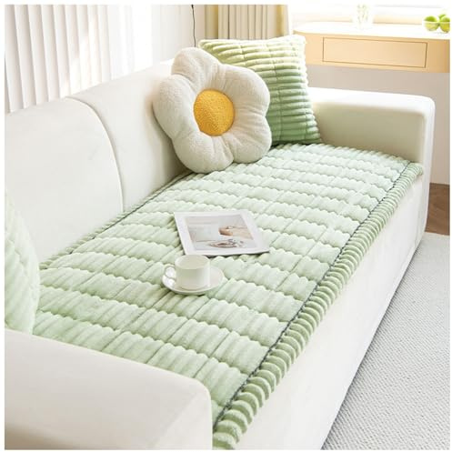Rabbit Plüsch Sofabezug, Sofaschoner rutschfest Plüsch-Sofabezug 1 2 3 4 5 Sitzer Winter Warme Sofa Protector Waschbarer Utschfestes Fensterkissen(Grün,80x160cm)