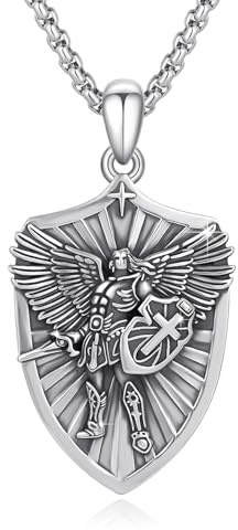 YEESIA St. Michael-Halskette, 925er Sterlingsilber, St. Michael-Erzengel-Anhänger, Schutzheiliger, Amulett, Medaille, Schmuck, Geschenk, geeignet für Männer und Frauen
