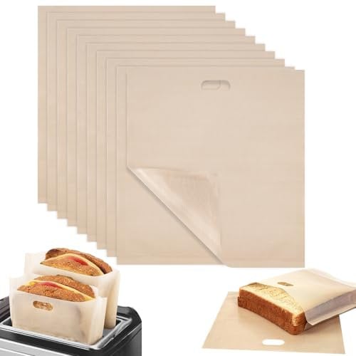10PCS Toaster Bags Reusable Non-Stick Toasted Sandwich Bags Washable Toastie Bag 7.5x6.7inch Toaster Pockets Reusable for Toaster Microwave Toaster, Oven, Pizza