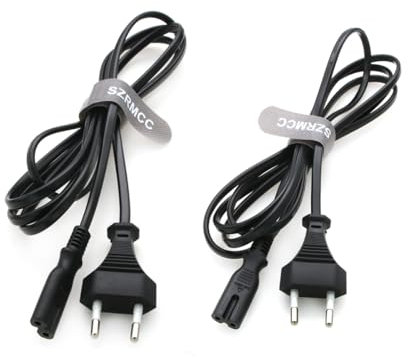 SZRMCC European 2 Pin to C7 Power Cable, EU 2-Slot to IEC C7 Figure 8 Plug, AC Power Extension Cable (2 Pieces, Straight EU 2-Pin to C7, 1m)