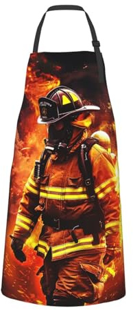 AUBKFELD Feuerwehrmann Feuerwehrmann Flamme gedruckt Unisex Latzschürze für Koch Damen Herren verstellbar wasserdicht Küchenschürzen Kochen BBQ Gartenschürze mit Taschen, Schwarz , One size