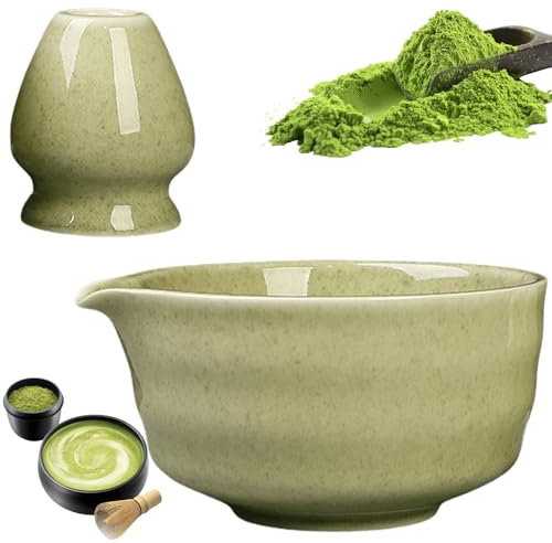 GOMETY Bol à matcha japonais avec bec verseur, bol à thé Chawan avec repose-fouet, bol traditionnel en céramique pour matcha, 560 ml, 12,5 cm x 7,2 cm