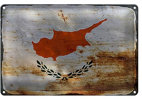 Vintage Blechschild | Flagge von Zypern | Retro Wanddeko | 40 cm x 30 cm