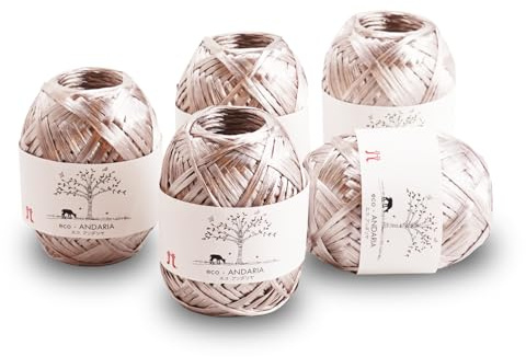 Hamanaka Eco Andaria 5-Knäuel-Set - 100% Rayon Tape Garn zum Häkeln und Stricken, biologisch abbaubar, leicht für Sommerhüte, Taschen und DIY Handwerk (Grau)