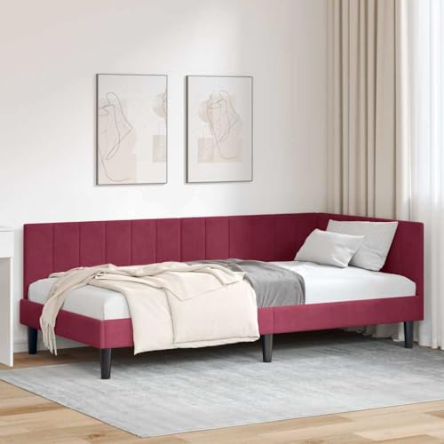 vidaXL Modern Corner Bed with Velvet Headboard – Minimalist and Chic Design Bedroom Furniture