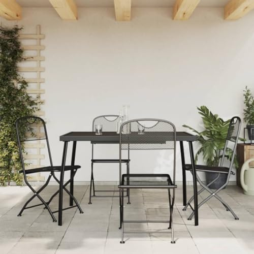 Teenpull 5-TLG. Garten-Essgruppe Anthrazit Streckgitter, Outdoor Möbel Set mit 4 Stühlen und Tisch, Metall, Balkon, Terrasse