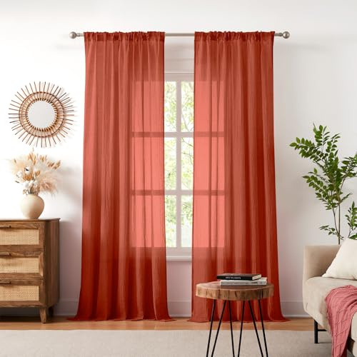 Melodieux Fertiggardinen Vorhänge mit Kräuselband - Terrakotta EinfarbigeGardinen für Schiene H225 × B140 cm, 2er Set, Atmungsaktiv übergardinen fur Wohnzimmer, Schlafzimmer, Fenster, Washküche, Flur
