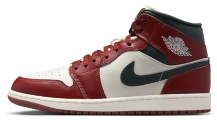 NIKE Air Jordan 1 Mid Herren Sneaker, Sail Redstone Midnight Green, 44 EU