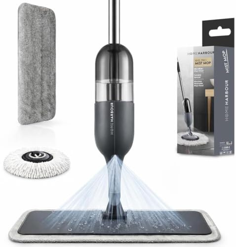 HH3 Pro Mist Mop | 360° Pivoting Spray Mop For Floors with Refillable 420ml Tank, Flat & Round Head, Microfibre Pads & Window Cleaner Attachment | All-in-One Floor & Glass Cleaning Kit