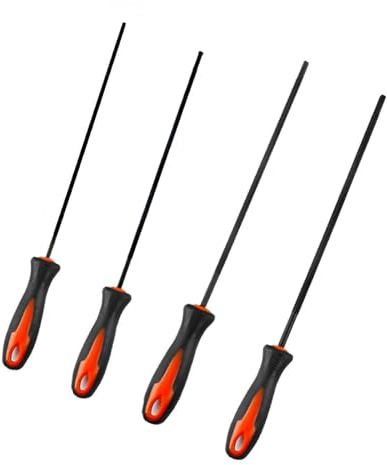 Chainsaw Round File Set: 4 Files 3.2-5.5mm, Ergonomic Handle & Pouches for Chain Maintenance Round Chainsaw Sharpening Files