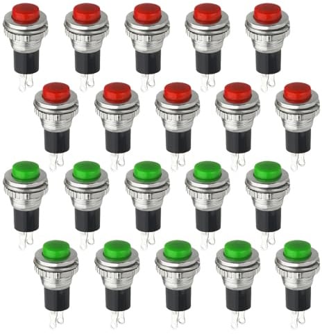 WMYCONGCONG 20 STÜCKE Momentaner SPST-Druckschalter 10 mm AC 125 V 5 A, AC 250 V 6 A