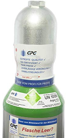 Argon 4.6 10 Liter Flasche/NEUE Argonflasche (Eigentumsflasche) gefüllt mit Argon 4.6 (Reinheit 99,996%) / 10 Jahre TüV ab Herstelldatum/EU Zulassung/PROFI-Schweißargon WIG, MIG - Globalimport