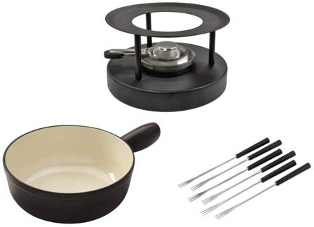 Käsefondue Set Caquelon Induktion Guss Ø 20 cm schwarz, 6 Gabeln, Rechaud Black