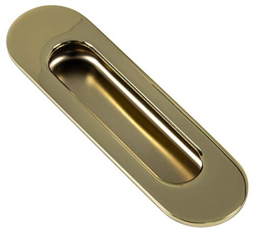 JUVA Muschelgriff Schiebetür rund Einlassgriff oval Schiebetürgriff Edelstahl Messing poliert - H10204 | Möbelgriff Gold-Optik PVD beschichtet | 130 x 37 mm | 1 Stück - Griff-Muschel mit Schrauben