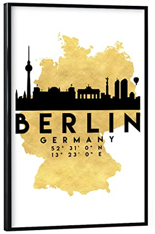 artboxONE Poster mit schwarzem Rahmen 30x20 cm Städte Berlin Germany Skyline MAP Art - Bild Berlin Berlin City