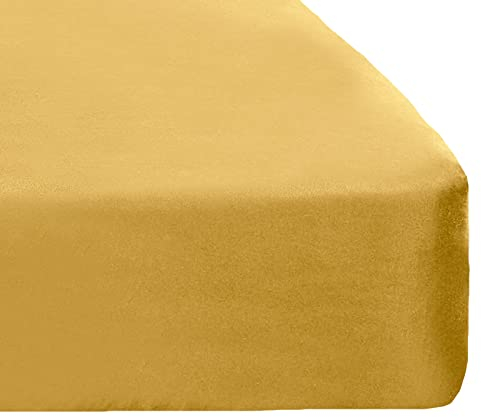 Brentfords Plain Dye Fitted Bed Sheet Non Iron Super Soft Easy Care Microfibre, Ochre Yellow - Double Size