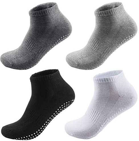 NATUCE 4 Paare Anti-Rutsch-Socken für Erwachsene Männer Herren Rutschfeste Sportarten Atmungsaktive Baumwolle für Yoga Pilates Kampfkunst Tanz Gymnastik 38-43 Multipack (Schwarz/Weiß/Dunkelgrau/Grau)