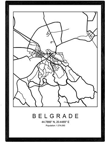 Nacnic Drucken Belgrad Stadtplan nordischer Stil schwarz und weiß. A3 Größe Plakat Das bedruckte Papier Keine 250 gr. Gemälde, Drucke und Poster für Wohnzimmer und Schlafzimmer