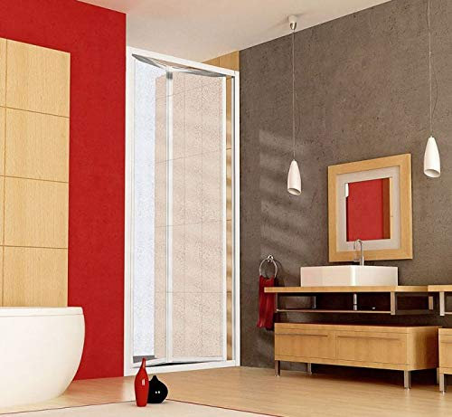 Porta doccia a libro, due ante, alluminio bianco, acrilico opaco h185cm Reboa (65-70cm)