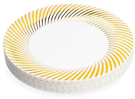 MATANA 20 Weiße Plastikteller mit Goldrand, 25cm - Mehrweg Kunststoffteller, Partyteller Gold für Hochzeiten, Geburtstage, Partys - Elegantes & Stabiles Partygeschirr