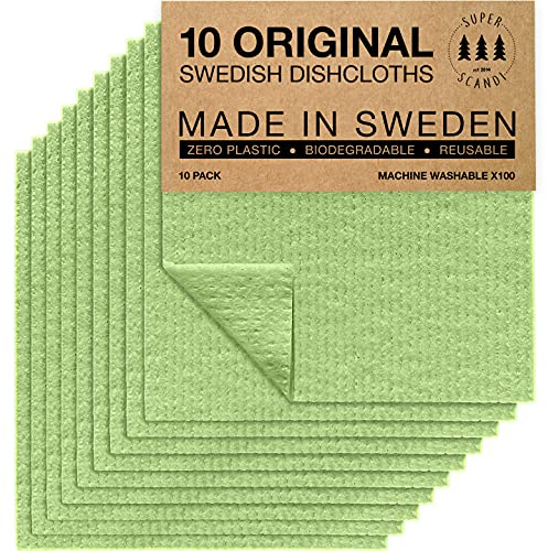 SUPERSCANDI Putzlappen im 10er Pack - 100% Biologisch Abbaubar & Kompostierbar | Wiederverwendbare & Lebensmittelsichere Spültücher Ohne Plastik | Für Jede Oberfläche Geeignete Spüllappen | Apfelgrün