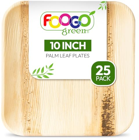FOOGO Green Palmblatt-Teller Ø 25 cm, 25 Stück – Stabile Einwegteller aus Palmblättern – kompostierbar & biologisch abbaubar – Ideal als Einweggeschirr für Party & Picknick