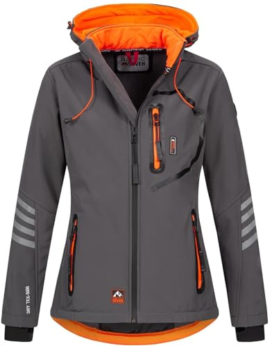 Arctic Seven Damen Softshell Funktions Outdoor Regen Jacke Sport Kapuze AS186 [AS-186-Grau-Orange-Gr.S]