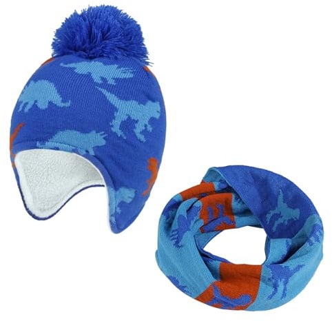 TAGVO 2 en 1 Enfant Bonnet et Écharpe Hiver Chaud Épais Doublure en Polaire Bonnet Tricoté Chapeau Cache-cou, Thermique Chapeau élastique Cache-cou pour Bébé, Fille, Garçon