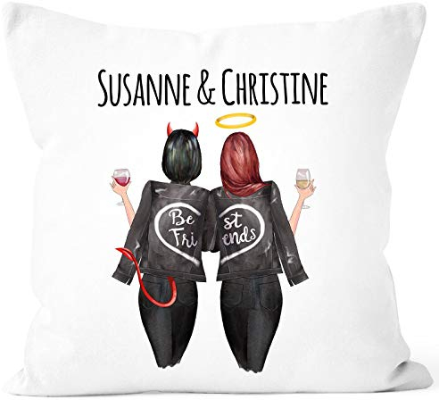 SpecialMe® Kissen-Bezug Beste Freundin personalisierbares Geschenk mit Namen Freundschaft Best Friends weiß 40cm x 40cm